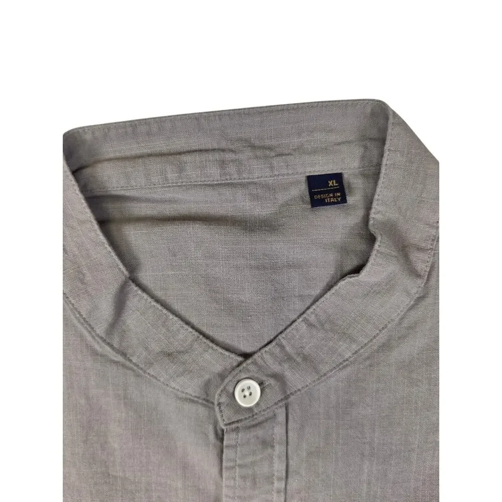 Design In Italy Luxury Mens XL Long Sleeve Button Down Linen Shirt Grey